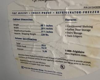#111 Frigidaire refrigerator Freezer $125.00