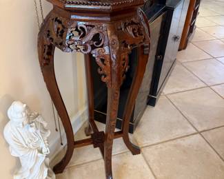 #23 Marble topped carved plant stand 36"H $80.00