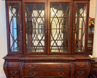 * #2 Havertys 2 piece lighted cabinet with glass shelves 77x19x92 $275.00