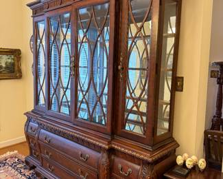 * #2 Havertys 2 piece lighted cabinet with glass shelves 77x19x92 $275.00