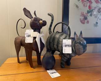 Whimsical Sheet Metal Cat, Rustic Sheet Metal Dog, Raku Deva Ceremonial Rattle