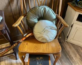 Wooden Chair, Decorative Pillows, Needlepoint Golf Wooden Box
