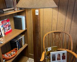 Rustic Wood Floor Lamp, Bookshelf, Books