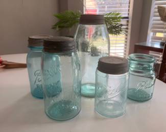 Green colored ball jars