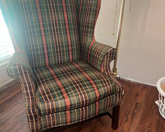 Plaid wingback chair