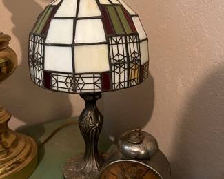 Frank Lloyd Wright style lamp and antique Clock