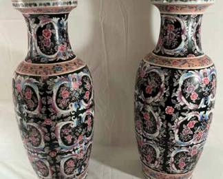 Famille Noir Chinese Floral Vases