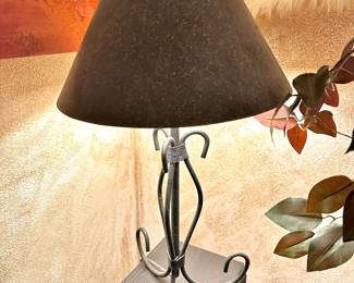 Rustic Scrolled Black Iron Base Table Lamp