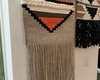 Tan, Brown, Orange & White Fringe Woven Wall Tapestry