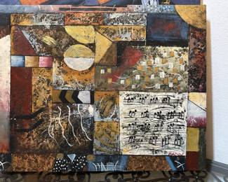 Abstract Collage Painting Signed Larry