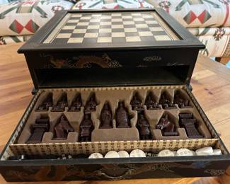 Chinese Chess & Checker Set with Pull-out Drawer and Game Pieces
