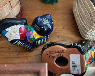 Mexican Pottery Cat Figurines by L. Ascencio