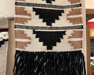 Black & Taupe Fringed Woven Wall Tapestry