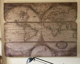 Wood Plank World Map Wall Decor