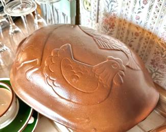 Glazed Terra Cotta Roaster Baking Dish with Animal Design