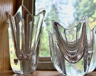 Orrefors Sweden Crystal Tulip Vase, Orrefors Sweden Crystal Tulip Candle Holder