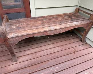 Carved Wood Bench with Floral Design