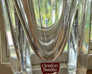 Orrefors Sweden Crystal Tulip Vase, Orrefors Sweden Crystal Tulip Candle Holder