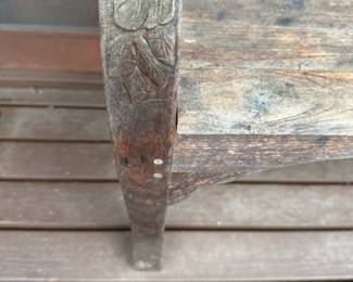 Carved Wood Bench with Floral Design