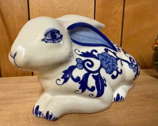 Blue & White Floral Ceramic Rabbit