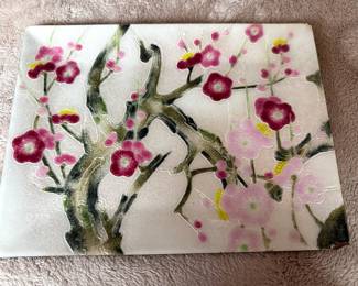 M. Ratcliff Cherry Blossom Design Enamel on Copper Decorative Plate