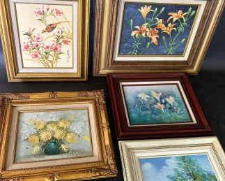 Framed Floral And Landscape Painting 