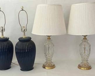 Pair of Blue Ceramic Lamps Pair of Crystal Table Lamps