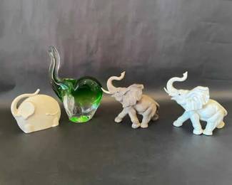 4 Unique Elephant Figurines Glass, Ceramic  Resin 