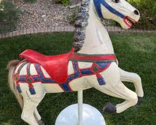 Antique German Carousel Horse on Metal Stand