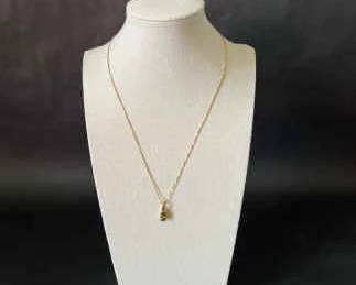 14K Yellow Gold Necklace with Faceted Green Peridot Pendant 