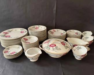 Vintage Floral China Dinnerware Set 60 Pieces with Morning Glory Pattern  Gold Trim