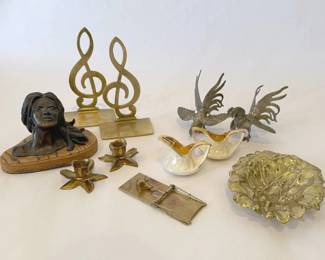 Eclectic Decor Figurine Collection  Brass, Ceramic, and Metal Accents