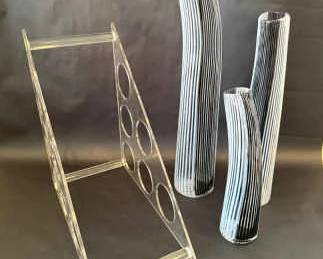 Modern Art Glass Vase Trio Clear Acrylic Wine Rack 