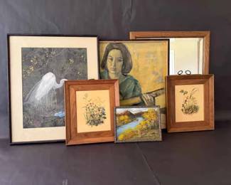 Eclectic Collection of Framed Artworks Portraits, Nature Studies, and Landscape Scenes