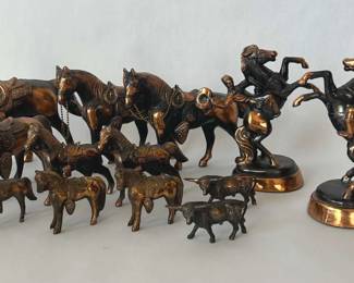 Copper Horse, Rider Bull Figurine Collection 