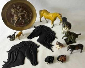 Classic Horse Dog Figurine Collection with Decorative Wall Art  Plaque