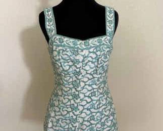 Vintage 1950s Jantzen Swimsuit Turquoise Embroidered Cotton OnePiece
