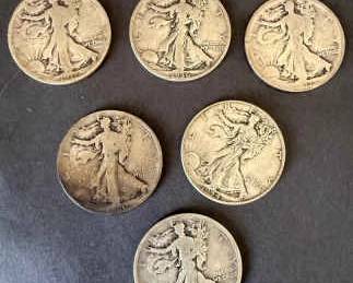 6 Walking Liberty Half Dollars 90 Silver