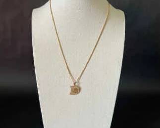 Vintage 14K Yellow Gold Detroit D Pendant Necklace  Detroit Lions Motif
