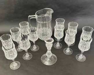 Elegant Crystal Cut Pitcher Goblet Set 