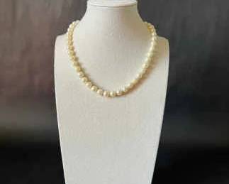 Pearl Necklace with 14K Gold Clasp Ruby Accents