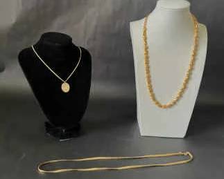 Costume Necklaces Avon Friendship Pendant, Monet Chain, Textured GoldTone Bead Necklace 