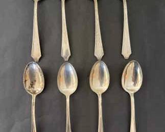 Set of 8 Sterling Silver Teaspoons Elegant Art Deco Design