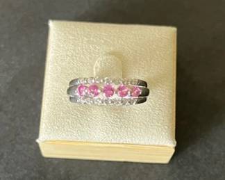 Elegant White Gold Pink Sapphire Diamond Band Ring  Contemporary Glamour