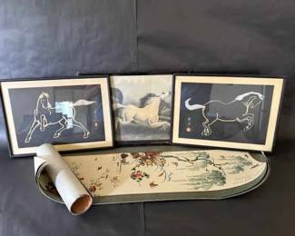 AsianInspired Art Collection  Framed Horse Prints  Decorative Scrolls