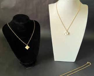 Monet Flip flop necklace Two 12K Gold chain with Flower Pendants necklaces 