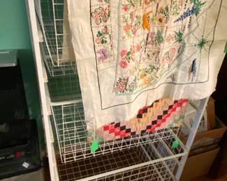 Elfa Shelving, Vintage Sample Pieces of Quilting and Embroidery