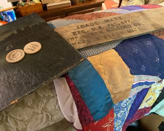 Antique artwork by Tinkler, Antique Board from a 19th Century Mill Company, Antique Crazy Quilt