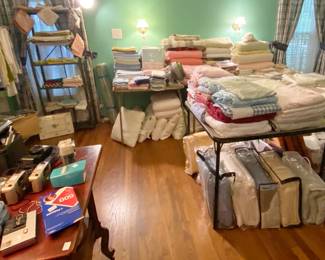 Bedroom PACKED with quilts, bedding, sheets, pillow cases and MORE