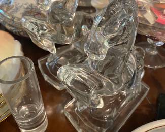 Pair of Vintage Clear Glass Horse Bookends